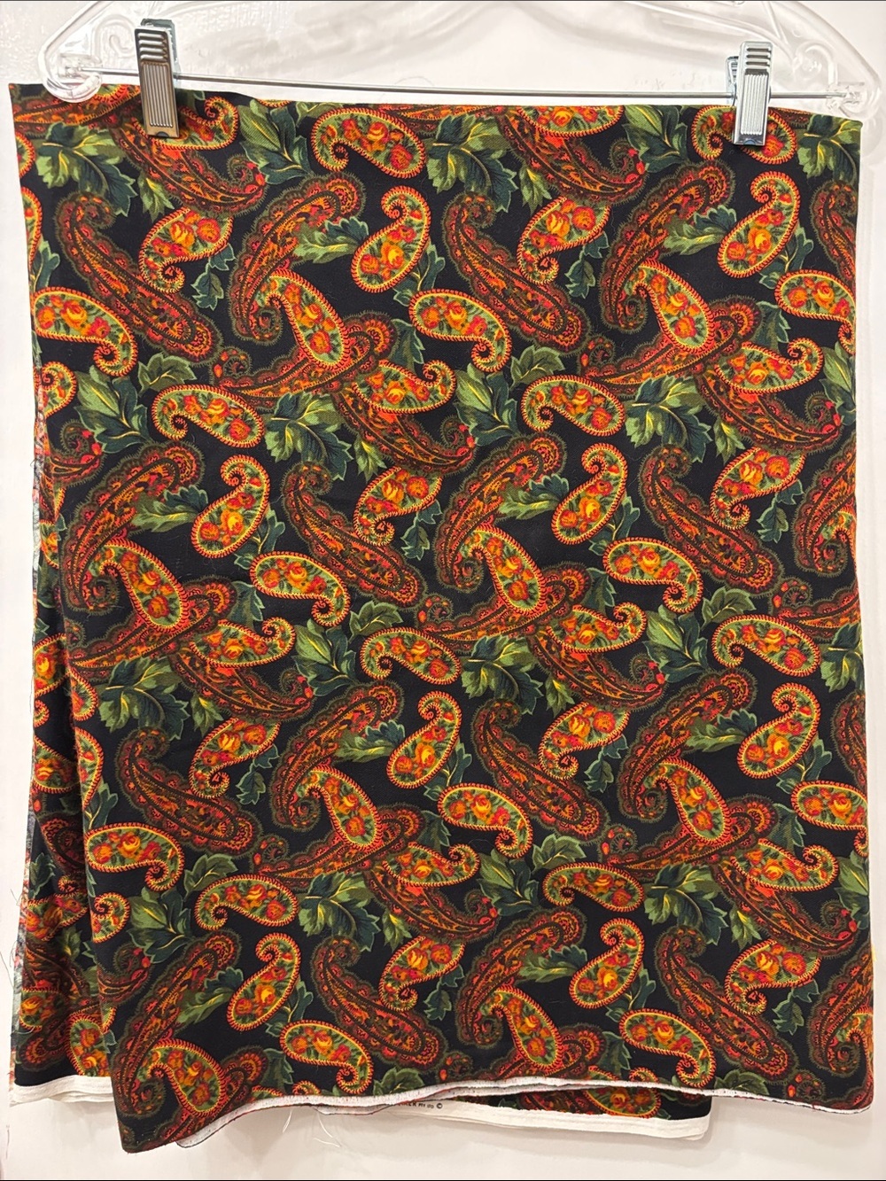 Printed Black Orange Green Paisley Fabric Velvet Finish - 132  x 44 inches